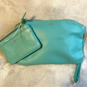 Lodis Turqoise Blue Leather Wristlet & Wallet Set NWT